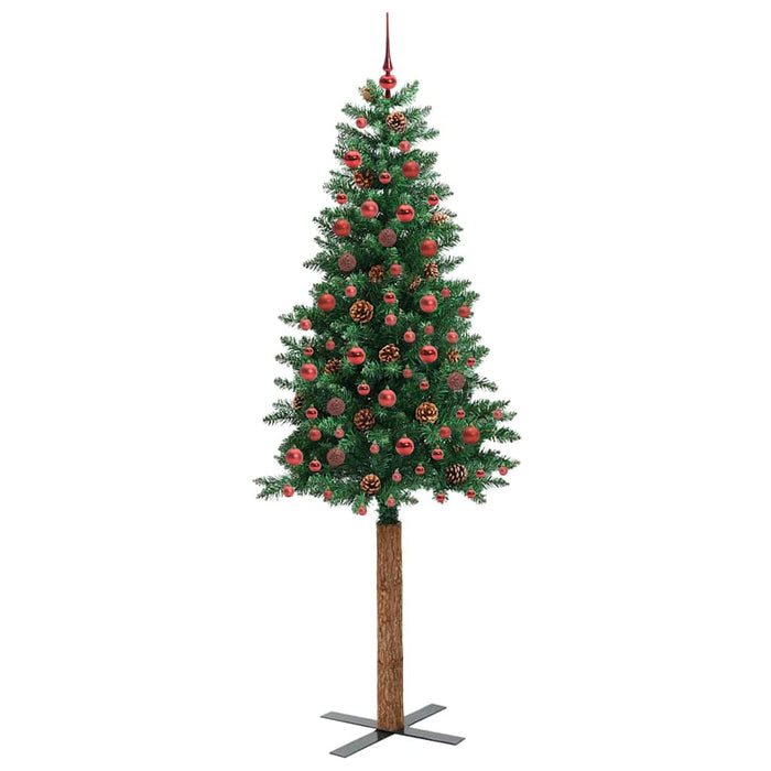 Brad de Crăciun subțire Verde 210 cm PVC și lemn de PIN masiv - WALTI WALTI