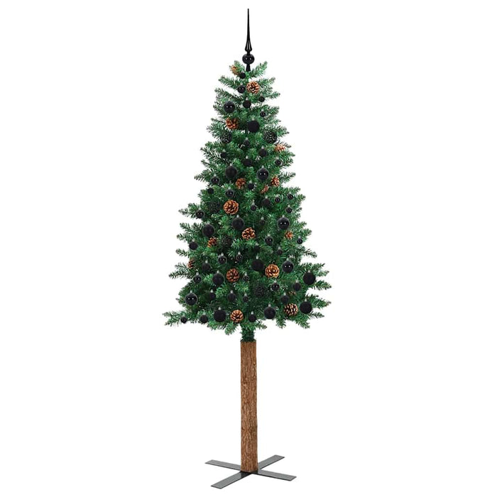 Brad de Crăciun subțire Verde 210 cm PVC și lemn de PIN masiv - WALTI WALTI