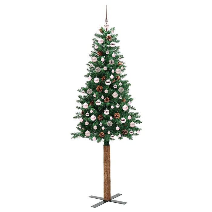 Brad de Crăciun subțire Verde 210 cm PVC și lemn de PIN masiv - WALTI WALTI