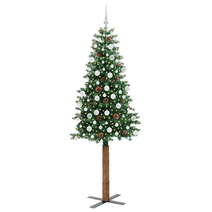 Brad de Crăciun subțire Verde 210 cm PVC și lemn de PIN masiv - WALTI WALTI