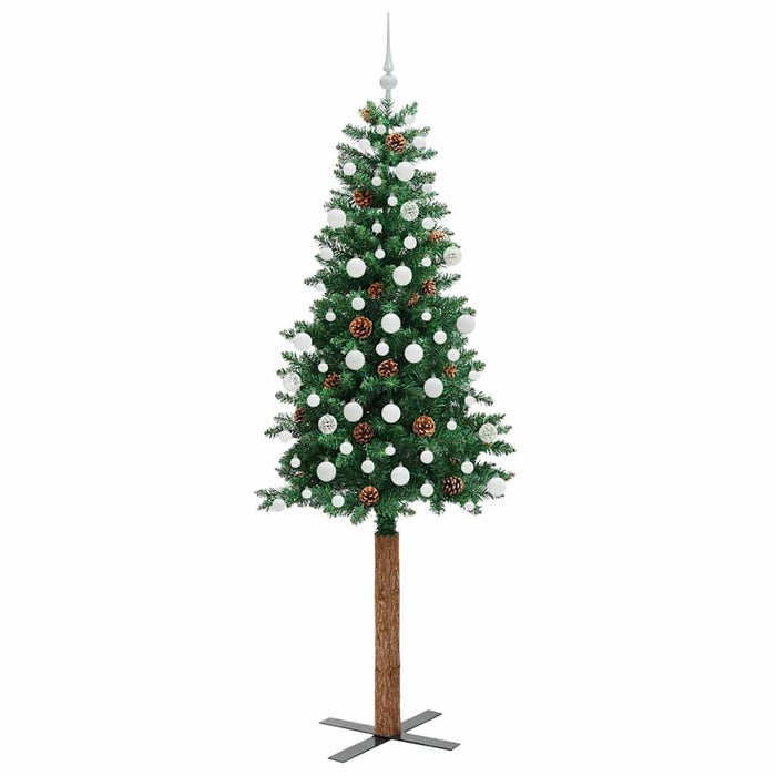 Brad de Crăciun subțire Verde 210 cm PVC și lemn de PIN masiv - WALTI WALTI