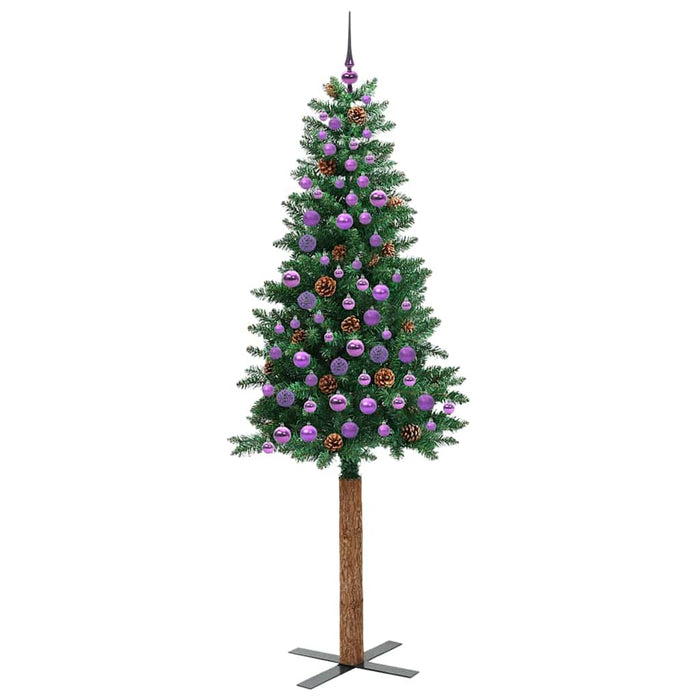 Brad de Crăciun subțire Verde 210 cm PVC și lemn de PIN masiv - WALTI WALTI