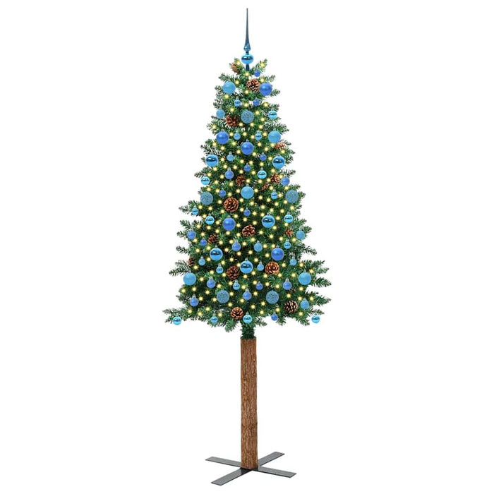 Brad de Crăciun subțire Verde 210 cm PVC și lemn de PIN masiv - WALTI WALTI