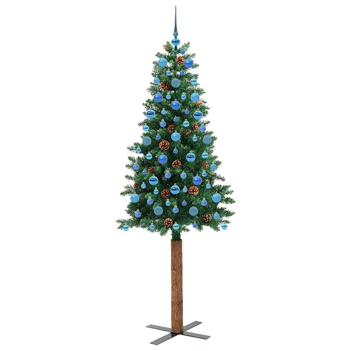 Brad de Crăciun subțire Verde 210 cm PVC și lemn de PIN masiv - WALTI WALTI