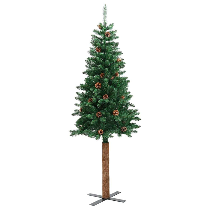 Brad de Crăciun subțire Verde 210 cm PVC și lemn de PIN masiv - WALTI WALTI