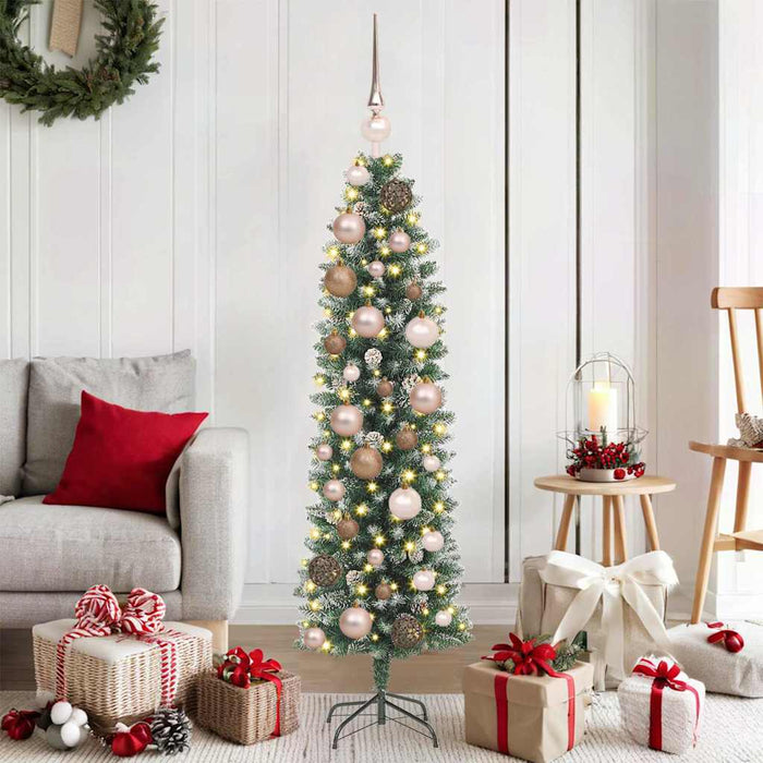 Copac Artificial Slăb de Crăciun cu 150 LED Verde și alb 120 cm - WALTI WALTI
