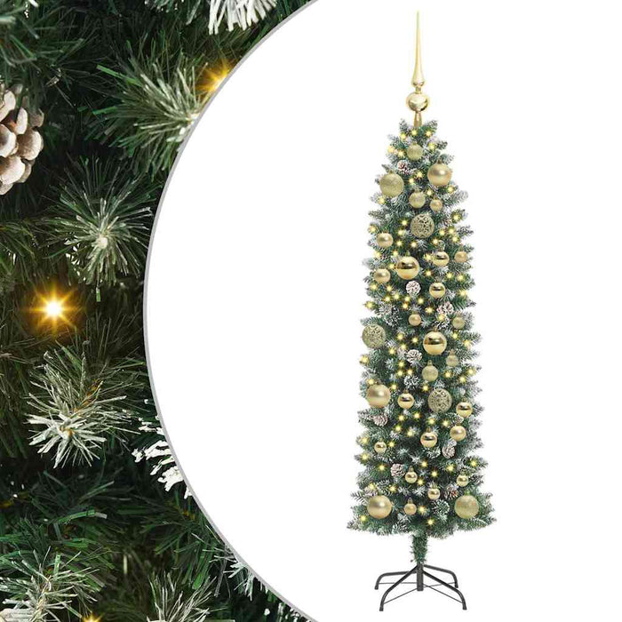 Copac Artificial Slăb de Crăciun cu 150 LED Verde și alb 120 cm - WALTI WALTI