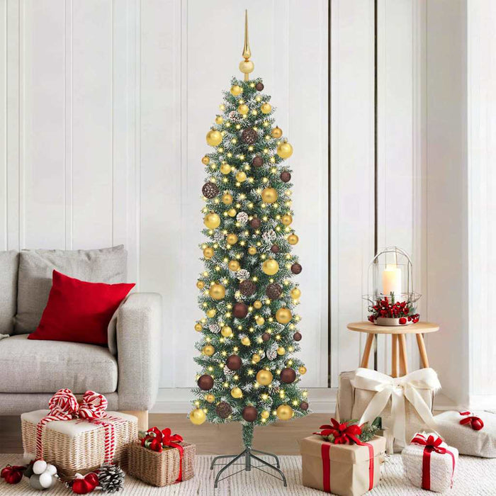 Copac Artificial Slăb de Crăciun cu 300 LED Verde și alb 180 cm WALTI