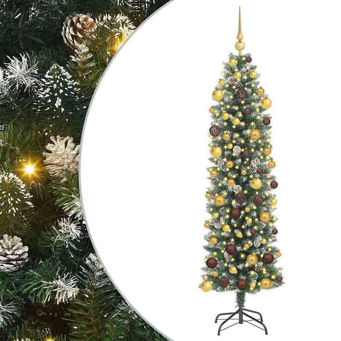 Copac Artificial Slăb de Crăciun cu 300 LED Verde și alb 180 cm WALTI