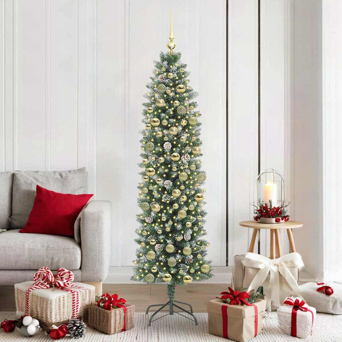 Copac Artificial Slăb de Crăciun Verde și alb 180 cm WALTI