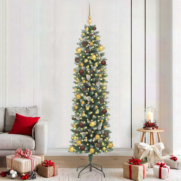 Copac Artificial Slăb de Crăciun cu 300 LED Verde și alb 210 cm WALTI