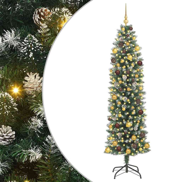 Copac Artificial Slăb de Crăciun cu 300 LED Verde și alb 210 cm WALTI