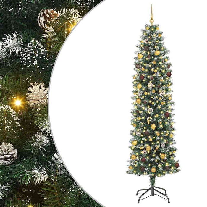 Copac Artificial Slăb de Crăciun cu 300 LED Verde și alb 240 cm WALTI