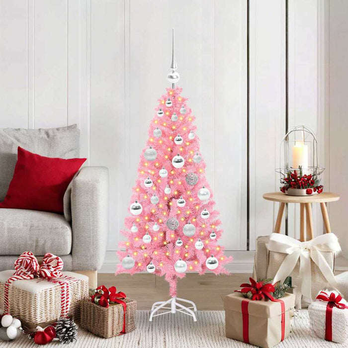 Brad de Crăciun cu 150 LED cu suport Roz 120 cm PVC - WALTI WALTI