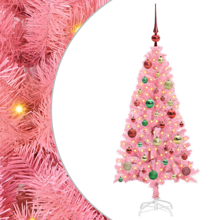 Brad de Crăciun cu 150 LED cu suport Roz 120 cm PVC - WALTI WALTI