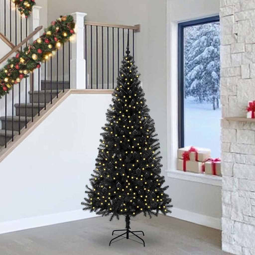 Brad de Crăciun cu 300 LED cu suport Negru 240 cm PVC - WALTI WALTI