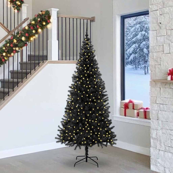 Brad de Crăciun cu 300 LED cu suport Negru 240 cm PVC - WALTI WALTI