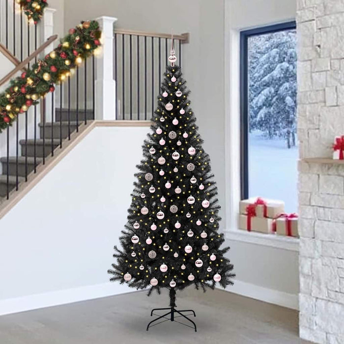 Brad de Crăciun cu 300 LED cu suport Negru 240 cm PVC - WALTI WALTI