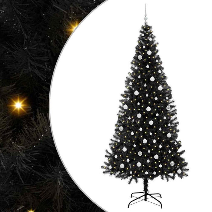 Brad de Crăciun cu 300 LED cu suport Negru 240 cm PVC - WALTI WALTI