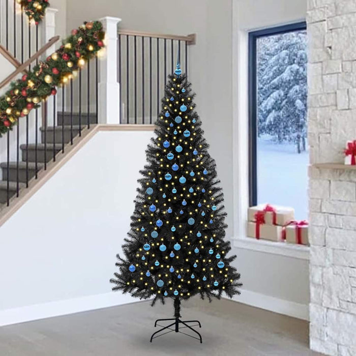 Brad de Crăciun cu 300 LED cu suport Negru 240 cm PVC - WALTI WALTI
