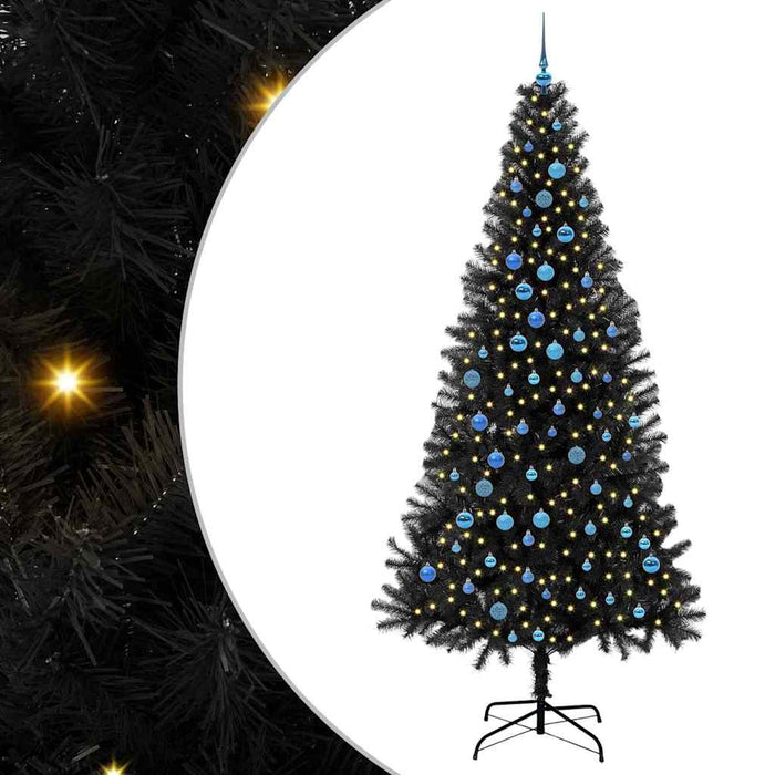 Brad de Crăciun cu 300 LED cu suport Negru 240 cm PVC - WALTI WALTI