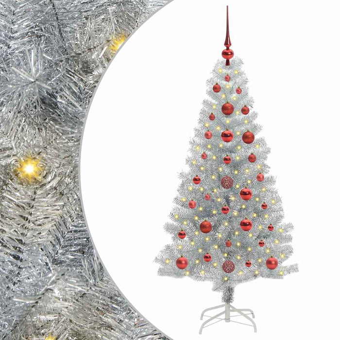 Brad de Crăciun cu 150 LED cu suport Argintiu 120 cm PET - WALTI WALTI