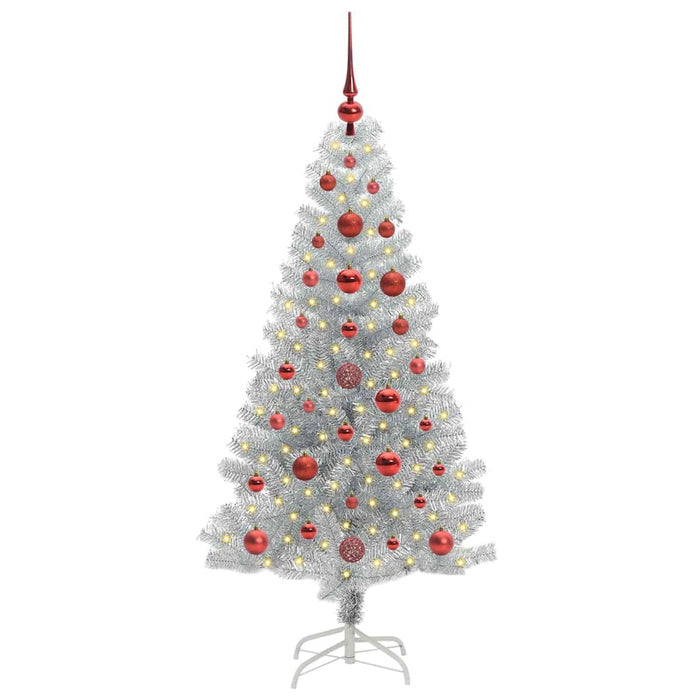 Brad de Crăciun cu 150 LED cu suport Argintiu 120 cm PET - WALTI WALTI