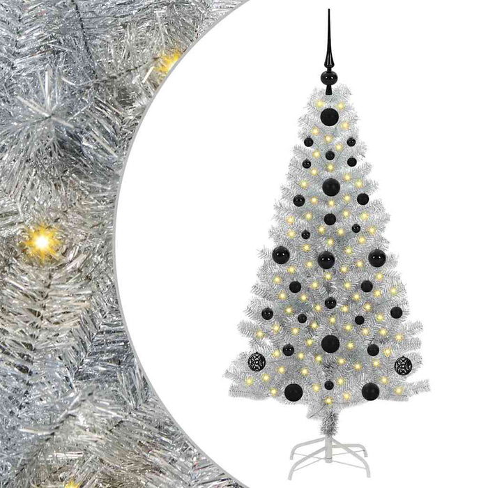 Brad de Crăciun cu 150 LED cu suport Argintiu 120 cm PET - WALTI WALTI