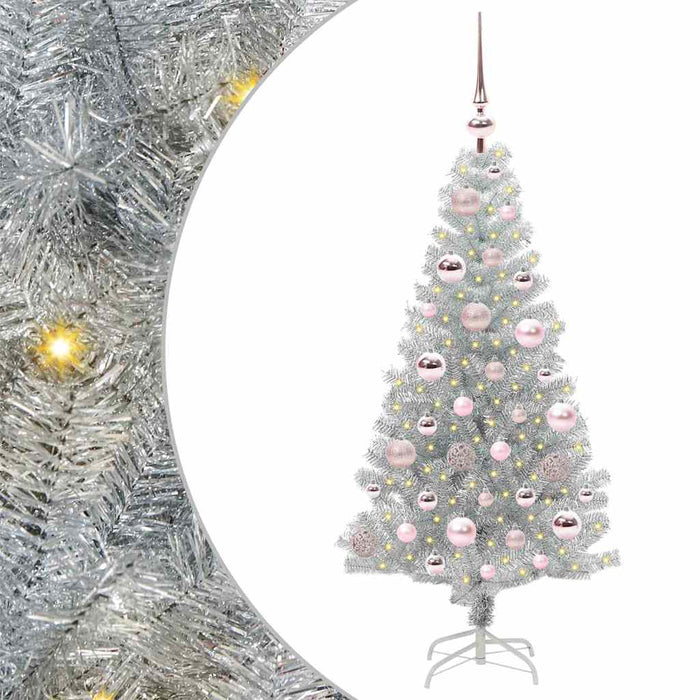 Brad de Crăciun cu 150 LED cu suport Argintiu 120 cm PET - WALTI WALTI