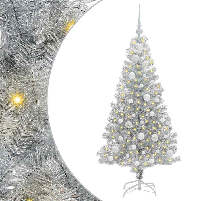 Brad de Crăciun cu 150 LED cu suport Argintiu 120 cm PET - WALTI WALTI