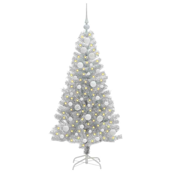 Brad de Crăciun cu 150 LED cu suport Argintiu 120 cm PET - WALTI WALTI