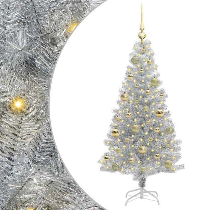 Brad de Crăciun cu 150 LED cu suport Argintiu 120 cm PET - WALTI WALTI