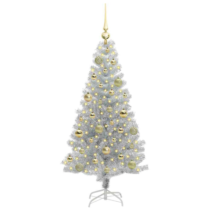 Brad de Crăciun cu 150 LED cu suport Argintiu 120 cm PET - WALTI WALTI