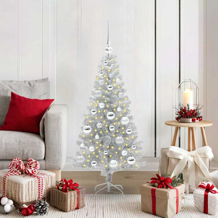 Brad de Crăciun cu 150 LED cu suport Argintiu 120 cm PET - WALTI WALTI