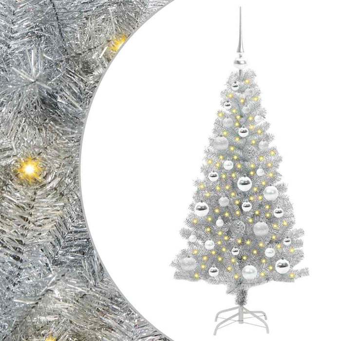 Brad de Crăciun cu 150 LED cu suport Argintiu 120 cm PET - WALTI WALTI