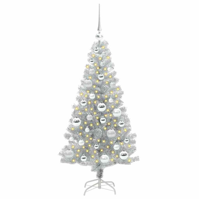 Brad de Crăciun cu 150 LED cu suport Argintiu 120 cm PET - WALTI WALTI