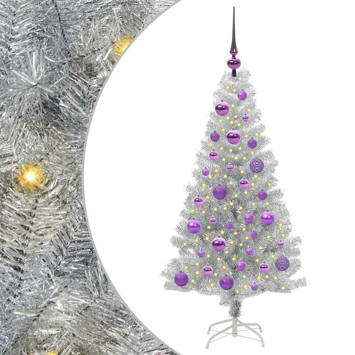 Brad de Crăciun cu 150 LED cu suport Argintiu 120 cm PET - WALTI WALTI