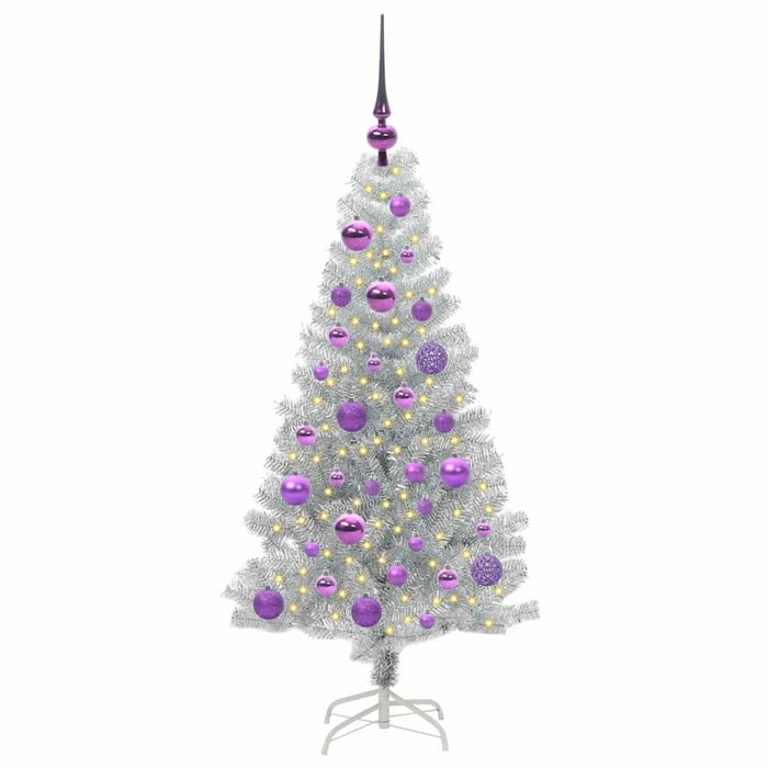 Brad de Crăciun cu 150 LED cu suport Argintiu 120 cm PET - WALTI WALTI