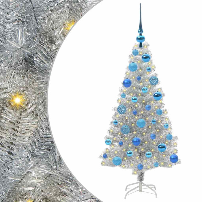 Brad de Crăciun cu 150 LED cu suport Argintiu 120 cm PET - WALTI WALTI