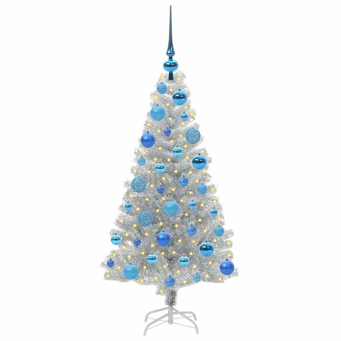 Brad de Crăciun cu 150 LED cu suport Argintiu 120 cm PET - WALTI WALTI
