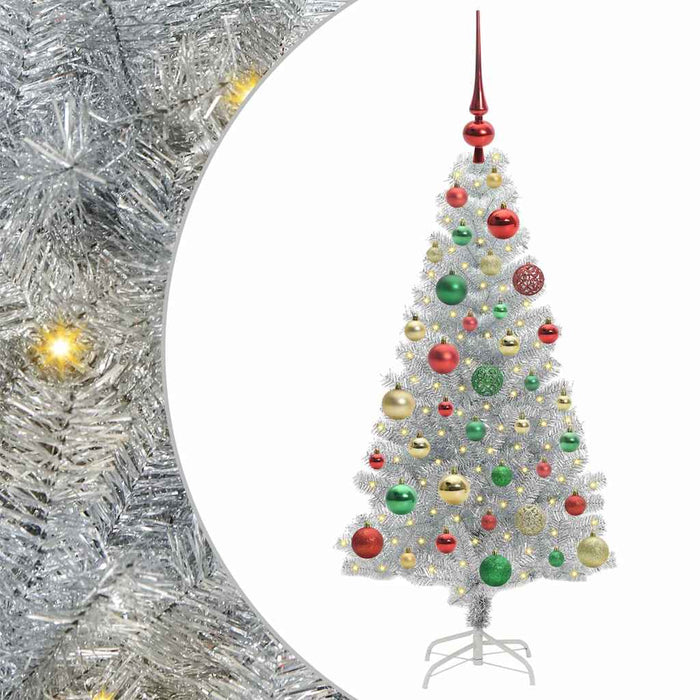 Brad de Crăciun cu 150 LED cu suport Argintiu 120 cm PET - WALTI WALTI
