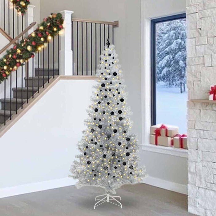 Brad de Crăciun cu 300 LED cu suport Argintiu 240 cm PET - WALTI WALTI