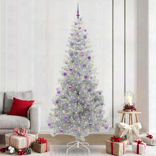 Brad de Crăciun cu 300 LED cu suport Argintiu 240 cm PET - WALTI WALTI