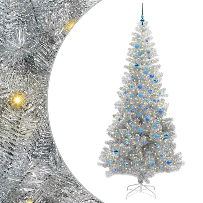 Brad de Crăciun cu 300 LED cu suport Argintiu 240 cm PET - WALTI WALTI