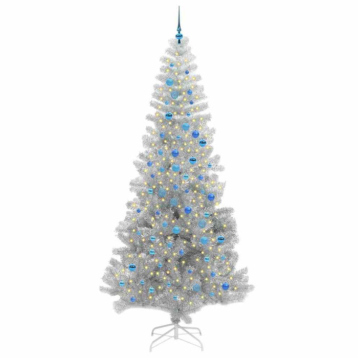 Brad de Crăciun cu 300 LED cu suport Argintiu 240 cm PET - WALTI WALTI