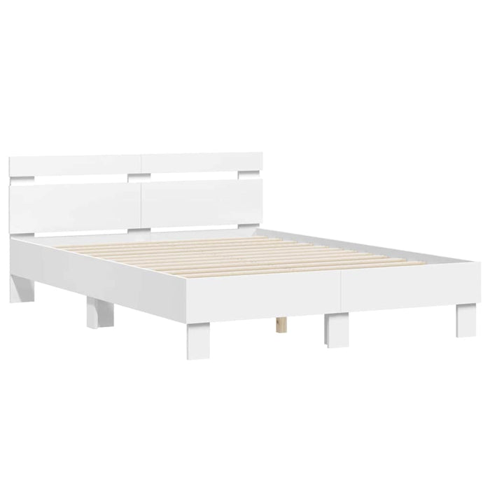 Cadru de pat cu led cu headboard Alb 137 x 190 cm Lemn compozit - WALTI WALTI