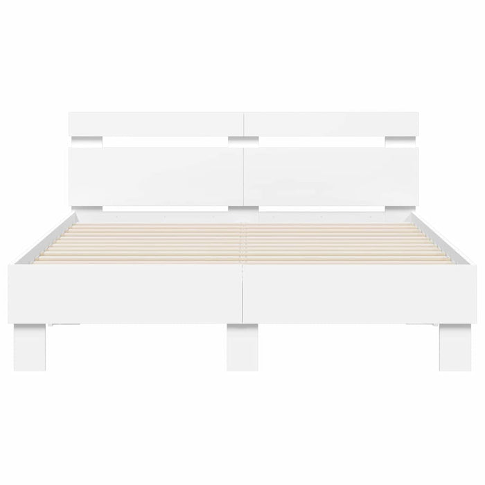 Cadru de pat cu led cu headboard Alb 137 x 190 cm Lemn compozit - WALTI WALTI