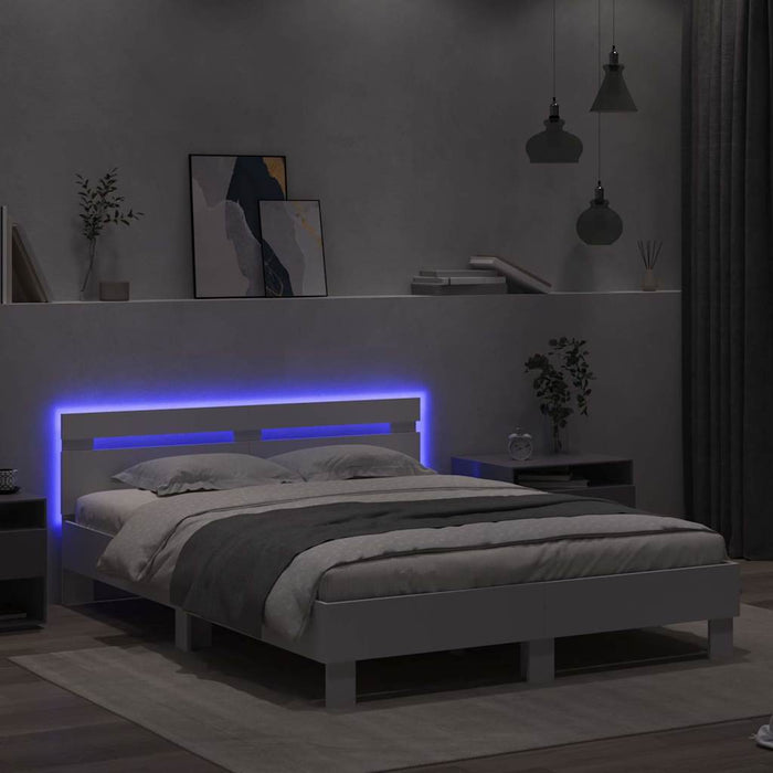 Cadru de pat cu led cu headboard Alb 152 x 203 cm Lemn compozit - WALTI WALTI