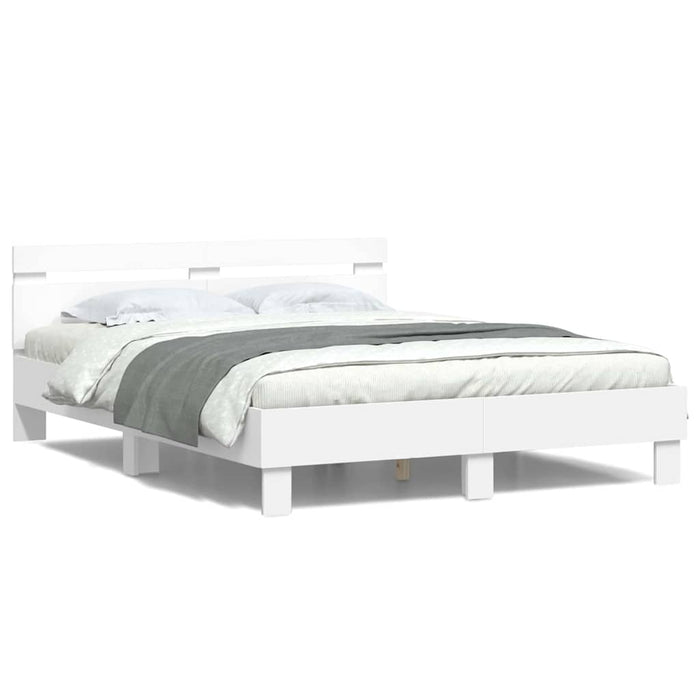 Cadru de pat cu led cu headboard Alb 152 x 203 cm Lemn compozit - WALTI WALTI