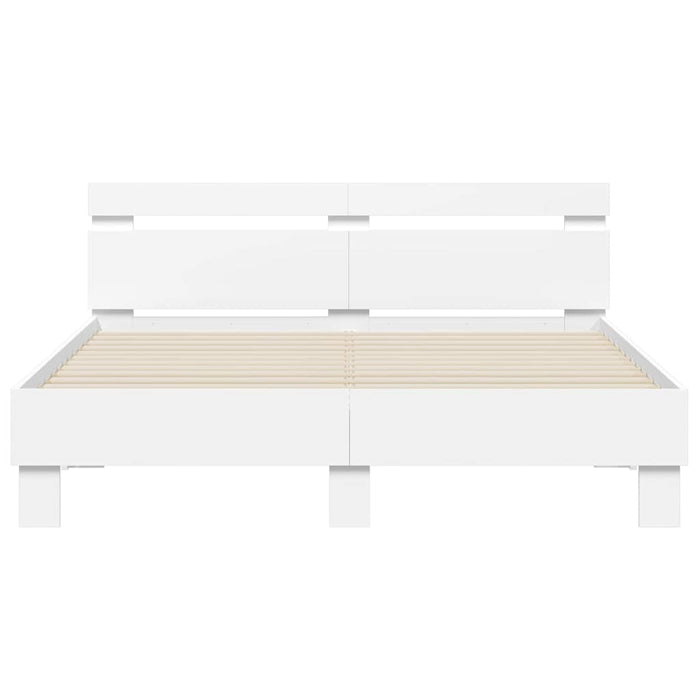 Cadru de pat cu led cu headboard Alb 152 x 203 cm Lemn compozit - WALTI WALTI